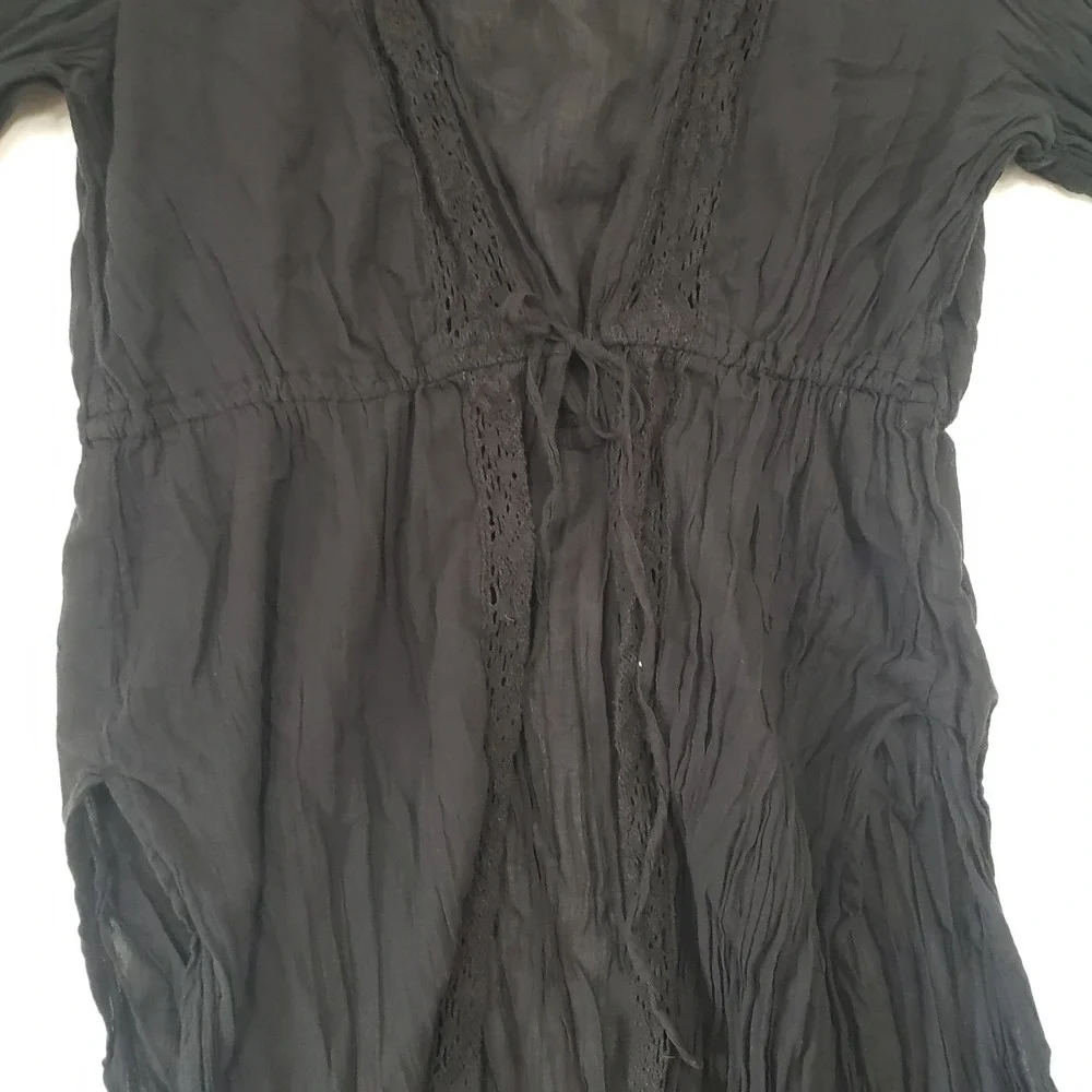 Abercrombie & Fitch Maxi Dress Womens S/M Black Cotton Boho Lace‎ Bell Sleeve
